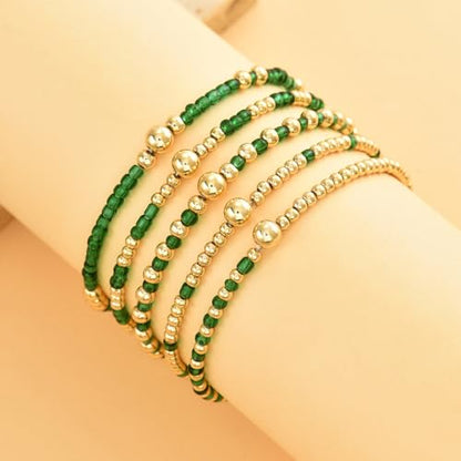 LOTSOF Bohemia Multilayer Beaded Bracelet Set, Turquoise Resin Colorful Surfer Heishi Style Elastic Spring Clasp Friendship Elastic Wristbands Summer Beach Boho Vacation Jewelry - color: Green