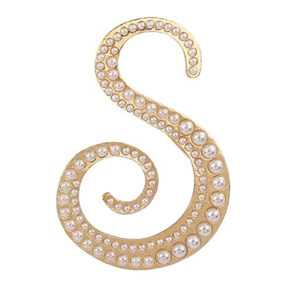 A-Z Initial 26 Letter Brooch Pins, Gold Faux Pearl Alphabet Badges Breastpin for Hat Bag Dress Coat Suit Accessory, Elegant Name Personalized Gifts for Women Men - color: S