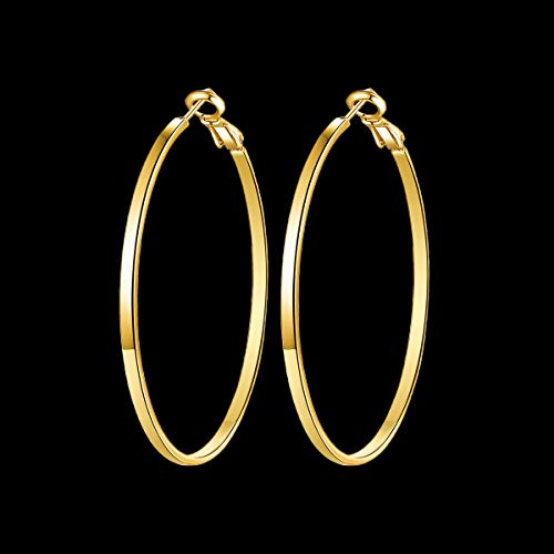 Gold Hoop Earrings,18K Gold Plated Rounded Hoops Earrings for Women - color: Yellow-Gold-50mm