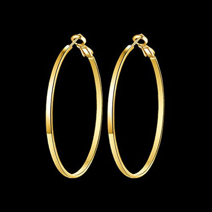 Gold Hoop Earrings,18K Gold Plated Rounded Hoops Earrings for Women - color: Yellow-Gold-50mm