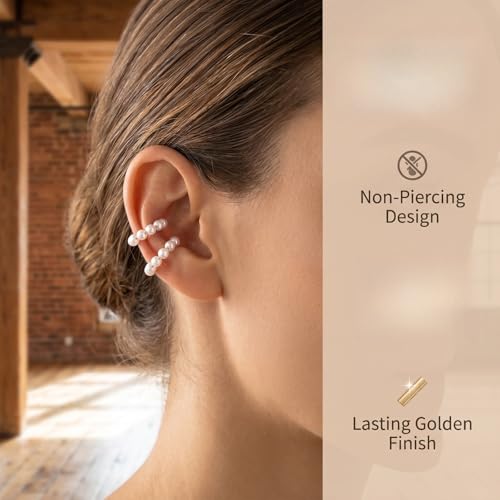 2-Piece Faux Pearl Ear Cuff Set, Non-Pierced Clip On Earrings for Women, Ear Jewelry, Lightweight Ear Accessories for Daily Outfit, Gift