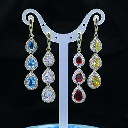 LMXXVJ Necklace Long Earrings Bracelet Set, White Gold Plated Created Blue Sapphire Jewelry Set Wedding Party Gift Jewelry for Women Bridal Bridesmaid - color: Gold-Sky Blue