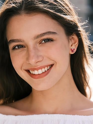 ChicSilver 925 Sterling Silver Bow/Butterfly Earrings for Women Hypoallergenic Birthstone Earrings Dainty Bow/Butterfly Jewelry Gift for Women - color: Butterfly-January-Garnet