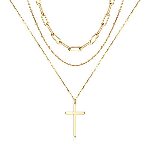 Turandoss Dainty Layered Choker Necklace, Handmade Y Pendant Necklace Multilayer Bar Disc Necklace Adjustable Layering Choker Necklaces for Women - style: 3PCS - Link Chain&Beads Chain&Cross