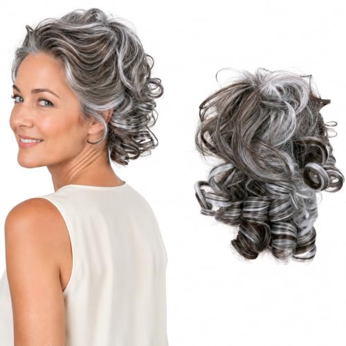 CAISHA Jumbo Hairpiece Scrunchy Updo Voluminous Curly Messy Bun Brown Gray Mix G14L - color: brown gray mix #10H1001B G14L
