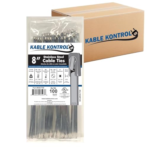 Kable Kontrol Stainless Steel Metal Zip Ties 8 Inch 5000 Pcs HD 200Lbs Test | Heavy Duty Steel Bulk Cable Ties, Self-locking, Multi-Purpose, Outdoor and Indoor Use, High Temperature, Corrosion Resistant - size: 8" - 200 Lbs - 5000 Pcs