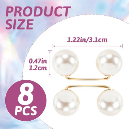 8pcs Pearl Brooches for Women, Pearl Jeans Ankle Clip, Beige, 1.22in | Faux Pearl Shawl Pins Sweater Clip, Pant Hem Clips Length Adjuster, Decorative Safety Pins for Clothing Shirts