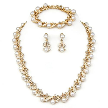 Bridal and Bridesmaid Pearl and Rhinestone Jewelry Set Crystal Necklace, Bracelet And Earrings Collection, Bohemian Adjustable Beaded Crystal for Women - style: Golden vine