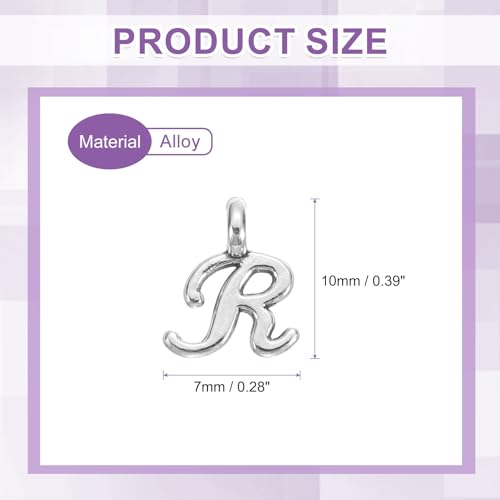 uxcell A-Z Alphabet Charm, Metal Alphabet Letter Charm Initial Charm Pendant Bead for Necklaces Bracelets Jewelry Making Craft - color: Silver R