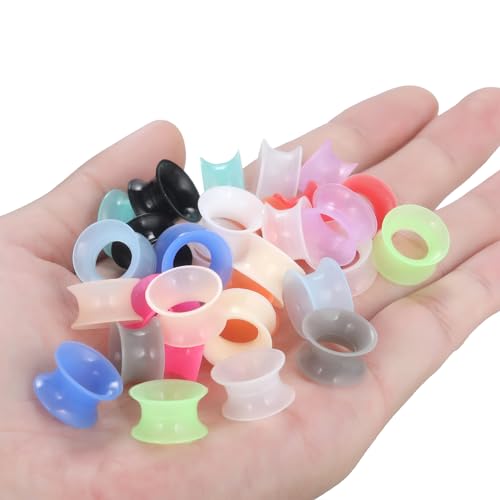 Xpircn 30Pcs Silicone Ear Gauges Flexible Ear Tunnels Plugs Stretchers Expander Double Flared Flesh Ear Piercing Jewelry for Women Men - style: Gauge:7/16"(11mm)