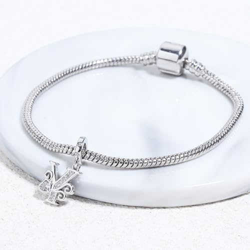 925 Sterling Silver Letter Charms for Pandora Bracelets Silver Letter A Alphabet Charm Initial Dangle Charms Beads Jewelry Gift for Women - style: Dangle Letter Charm Y