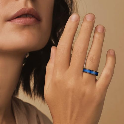 King Will Mens Galaxy Tungsten Wedding Band | 6mm/8mm, Beveled Edge, Comfort Fit, Durable, Sandstone Opal Inlay Polished, Everyday Wear - color: Black&Blue-6mm