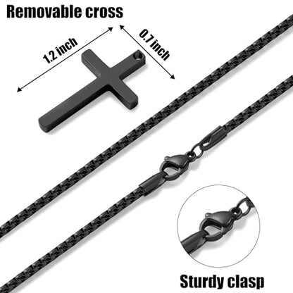 Fiusem Cross Necklace for Men, Stainless Steel Cross Pendant Jewelry Gift | Silver/Gold/Black Mens Cross Necklaces with 2.5mm Cross Chain, Box Chain 16-28 Inch - size: 16.0 Inches, style: Small Black cross: 1.2" * 0.7"