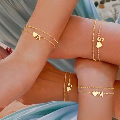 M MOOHAM Initial Bracelets for Women Teen Girls - Heart Letter A-Z Bracelet | Dainty 14K Gold Plated Jewelry, Heart Initial Bracelet, Bracelets for Women Girls Trendy, Birthday Gifts for Women Girls Her - color: Gold - J