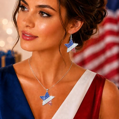 Go Ho 4th of July Earrings for Women, American Flag Red White and Blue Sparkly Crystal Dangle Earrings, Patriotic Jewelry Accessories - color: red white blue