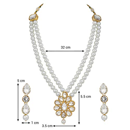 Aheli Wedding Faux Kundan Pendant Beaded Necklace Earrings Set Bollywood Indian Bharatanatyam jewellery set Gift for Women - color: White