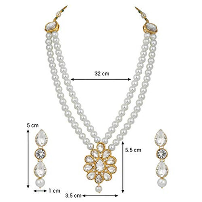 Aheli Wedding Faux Kundan Pendant Beaded Necklace Earrings Set Bollywood Indian Bharatanatyam jewellery set Gift for Women - color: White