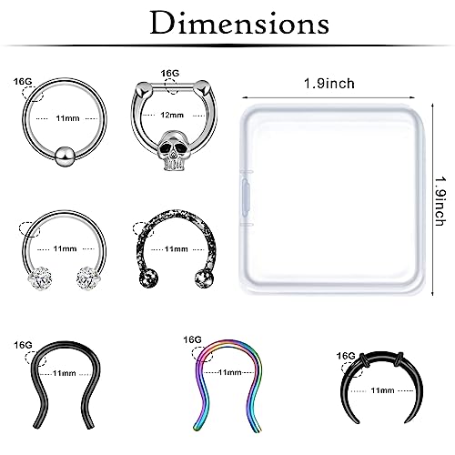 ONESING 53-80 Pcs Septum Rings 16g, Septum Rings for Women Septum Piercing Jewelry Horseshoe Nose Hoop Rings Lip Tragus Cartilage Earrings Stainless Steel Body jewelry 10mm - color: MixcolorD-80 Pcs