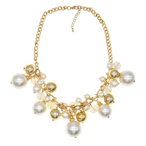 utop JNF Hand made Pearl Statement Necklace for Women Rhinestone Multilayer Crystal Necklaces Chunky Pearl Necklace Large Pearl Necklace and Earrings Set for Mother Mom's gift - color: chain pearl necklace