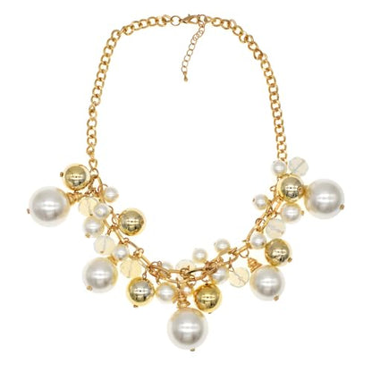 utop JNF Hand made Pearl Statement Necklace for Women Rhinestone Multilayer Crystal Necklaces Chunky Pearl Necklace Large Pearl Necklace and Earrings Set for Mother Mom's gift - color: chain pearl necklace