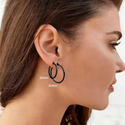 2mm Thin 14K Gold Plated Large S925 Sterling Silver Hoop Earrings for Women Hypoallergenic Big Hoop Non Tarnish Earrings Lightweight 20/30/40/50/60/70mm - color: Black-30mm