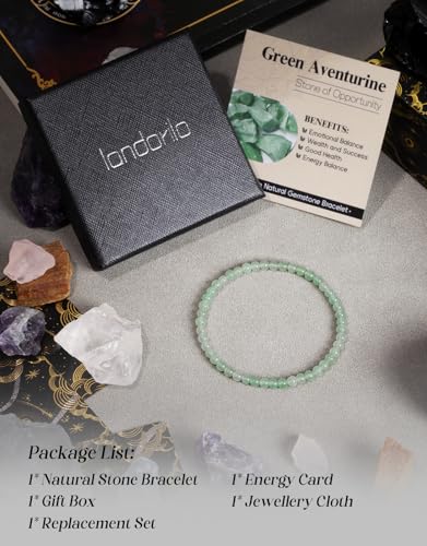 Natural Stone Beaded Bracelets for Men Women, 4mm 6mm 8mm | Healing Crystal, Protection Gemstone, Gift Packaging with Energy Card, Stretch Jewelry, Replacement Beads Included, 18 Stone - color: Green Aventurine(Wealth & Success), size: 4mm