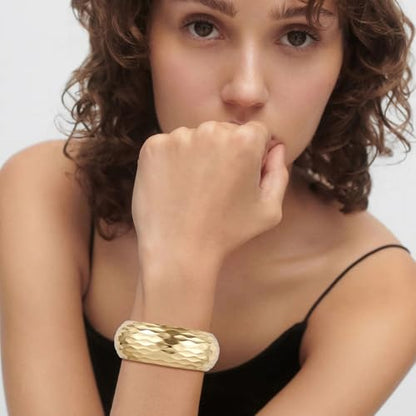 AsAlways 14K Gold Plated Hammered Cuff Bracelet for Women Wide Textured Open Cuff Bangle Statement Gold Chunky Bracelet Jewelry Gift - color: 04 Gold