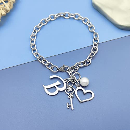 Initial A-Z Bracelets Gift for Women Girls Stainless Steel Chain Bracelet 26 Alphabet Jewelry Gifts for Birthday Anniversary Letter Bracelet Monogram Gifts for Sister Friend Girlfriends Mom 8.26 Inch - color: B