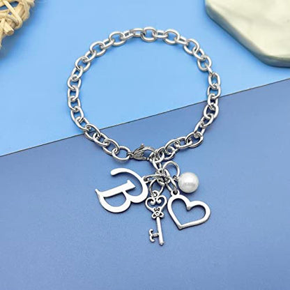Initial A-Z Bracelets Gift for Women Girls Stainless Steel Chain Bracelet 26 Alphabet Jewelry Gifts for Birthday Anniversary Letter Bracelet Monogram Gifts for Sister Friend Girlfriends Mom 8.26 Inch - color: B