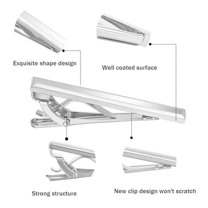 Tie Clip for Men, TAIGRAMA Tie Bar and Tie Pin Clip for Skinny Ties Gold Rose Gold Silver Black, Unique Mens Tie Clip Tie Clasp Suitable for Wedding Anniversary Business Professional and Best Gift - style: Style1-Silver
