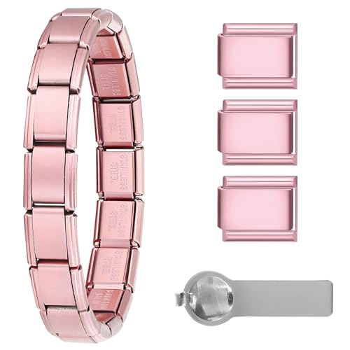 papasgix Italian Charm Bracelets, 9mm Italian Charm Bracelet Links | 9mm Stainless Steel Italian Charms, Detachable Personalized - color: Matte Rose Powder