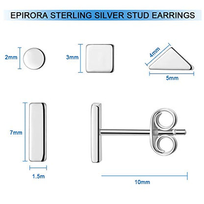 EPIRORA Sterling Silver Stud Earrings for Women Men- 4 Pairs of Hypoallergenic Simple Geometric Small Stud Earring Set Tiny Circle Triangle Square Bar Stud Earrings Mini Cartilage Tragus Earrings - style: Style 1- Silver