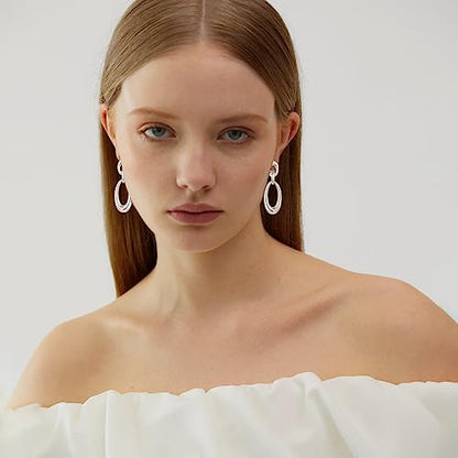 MUYAN Gold Clip On Drop Earrings for Women Non Piercing Dangle Earrings Fashion Jewelry - color: E Clip Silver