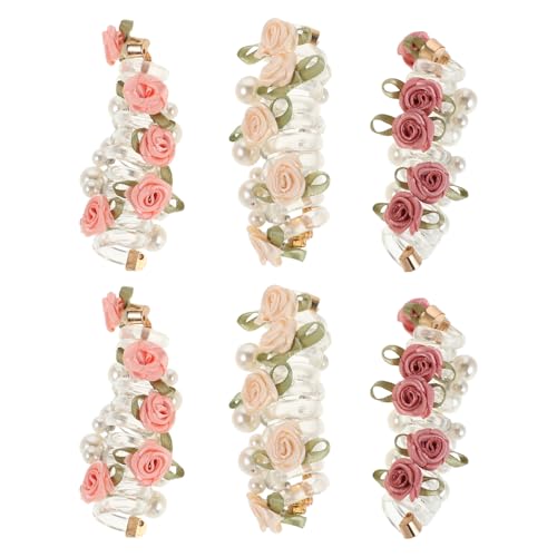 Abaodam 6pcs Pearl Flower Spiral Telephone Cord Hair Ties Set Multi-color No-snag Elastic Hair Coils for Women Daily and Party