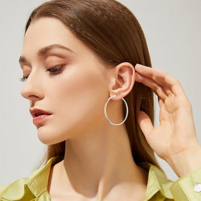 JIAYIQI Sterling Silver Hoop Earrings 18K White Gold Plated Silver Circle Endless Earrings Hoops Jewelry Lightweight Hoop Earring for Women Diameter 10,14,16,18,20,25,30,35,40,50,60mm - style: Silver-40mm