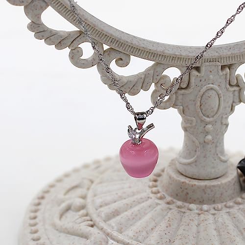 Uloveido Apple Necklace and Earrings Set for Women Cute Apple Jewelry Set for Teacher Mom YL007 - color: Pink