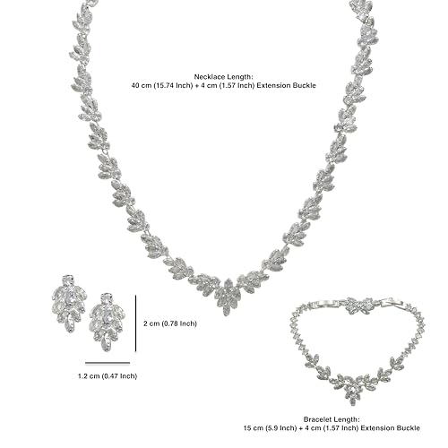 Bride Jewelry Set Silver Crystal Wedding Necklace Earrings Bracelet Set - Bridal Rhinestone Brass Pendant Accessories for Women and Bridesmaids - style: Jewelry Set 01