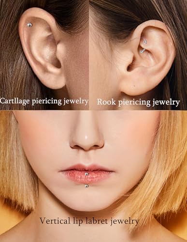 16Pcs Eyebrow Piercing Jewelry 16G Surgical Steel Curved Barbell Vertical Labret Lip Navel Belly Button Tongue Rings Rook Daith Tragus Earring for Women Men Silver Gold Tone 6mm/8mm/10mm/12mm - color: B-Siler