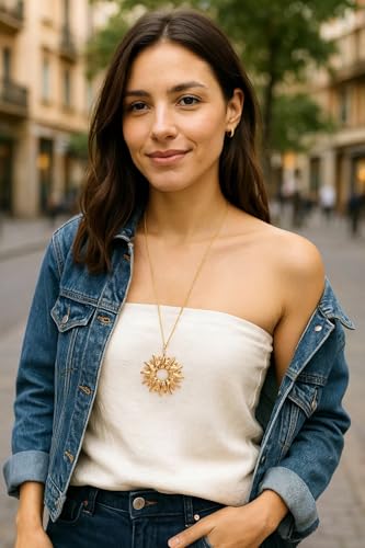PEARLADA 18k Gold Plated Chain Long Necklace, Boho Sweater Necklace for Women, Geometric Pendant Y Necklace - color: Sun