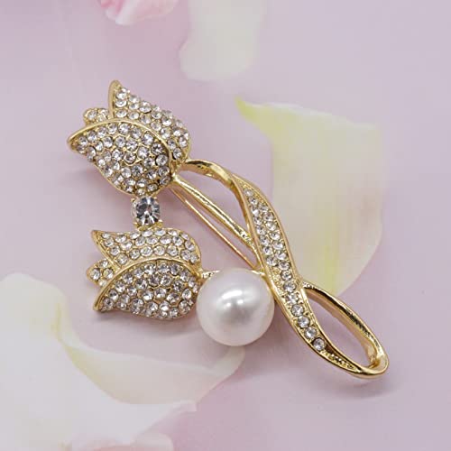 Lavender flower brooch crystal rhinestone tulip brooch elegant accessories jewelry women brooches and pins fashion jewelry wedding flowers lapel pin - color: Gold