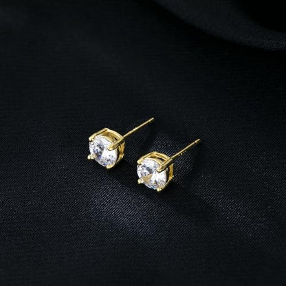 Reffeer Solid 925 Sterling Silver 6MM Cubic Zirconia Earrings Stud for Women Teens CZ Post Stud Earrings Hypoallergenic - color: B-Yellow