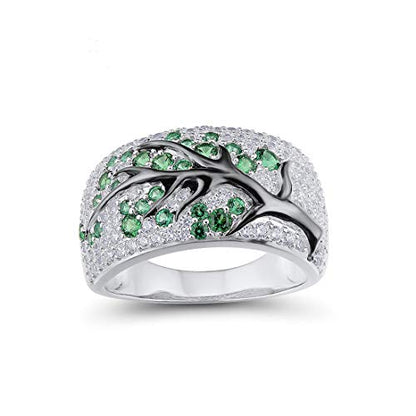 Santuzza 925 Sterling Silver Cherry Ring Cubic Zirconia Tree Branches Ring for Women - color: Green Spinel