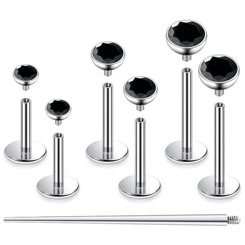 F136 Titanium 20/18/16G Internally Threaded Flat Back Stud Earrings Nose Rings Lip Medusa Monroe Labret 6/8/10mm Short/Long Bar Piercing Jewelry with Taper for Women Men - color: Black, size: 16g=1.2mm