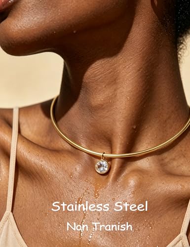 Gold Choker Necklace for Women,18K Gold Plated Tube Collar Necklace with Cubic Zirconia Pendant, Minimalist Dainty CZ Choker Necklace,Trendy Statement Jewelry Gift for Women