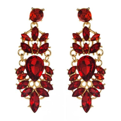 Rhinestone Drop Earrings for Women Chunky Gold Crystal Teardrop Earrings Statement Wedding Party Prom Bridal Jewelry - color: Red