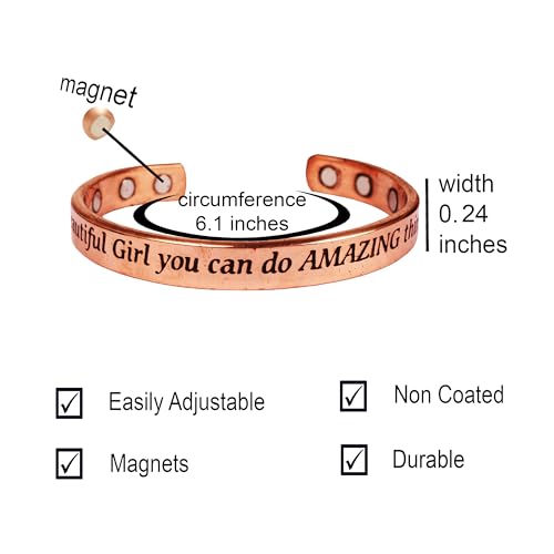 Touchstone Inspirational Copper Engraved Magnetic Bracelets for Women-Personalized Jewelry Gifts for Best Friend/Mom/Daughter/Sister- In a Gift Box Beautiful Girl You Can Do Amazing Things - style: Beautiful Girl You Can Do Amazing Things