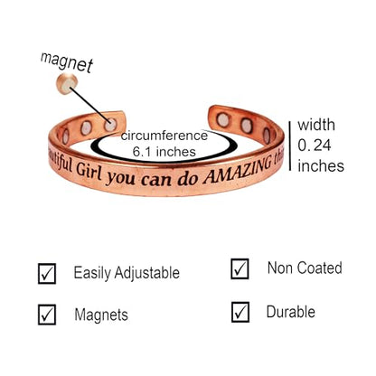Touchstone Inspirational Copper Engraved Magnetic Bracelets for Women-Personalized Jewelry Gifts for Best Friend/Mom/Daughter/Sister- In a Gift Box Beautiful Girl You Can Do Amazing Things - style: Beautiful Girl You Can Do Amazing Things