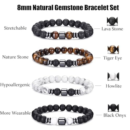RANKEEF Tiger Eye Bracelet For Men 8MM Natural Stone Stretch Adjustable Black Crystal Beaded Bracelet for Men Women Gifts - color: 4,lava rock,tiger eye,white,black bracelet