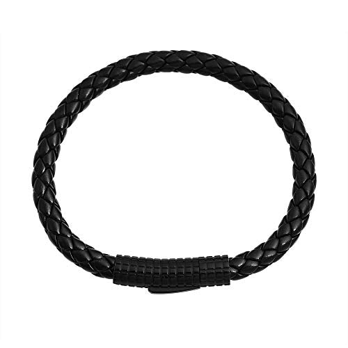 Edforce Classic Braided Genuine Leather Wrist Band Cuff Bracelet, 8.25inches - color: Black