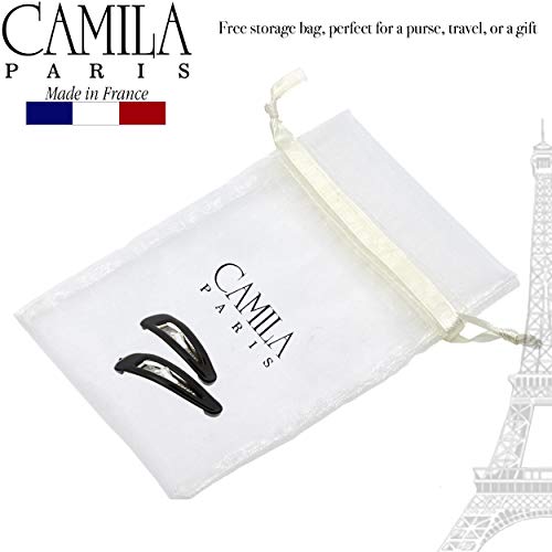 Camila Paris AD87/2 French Hair Barrettes Clips, Snap Hair Slides Clic Clac for Women, Styling Girls Side Slide-in Metal Snap Pin Hair Accessories for Women. Strong Hold, No Slip Grip, Made in France - color: Black 2"